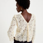 Straight Cut V-Neck Lace Blouse in Ecru, view 1