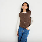 Sleeveless Cardigan in Dark Brown, view 1