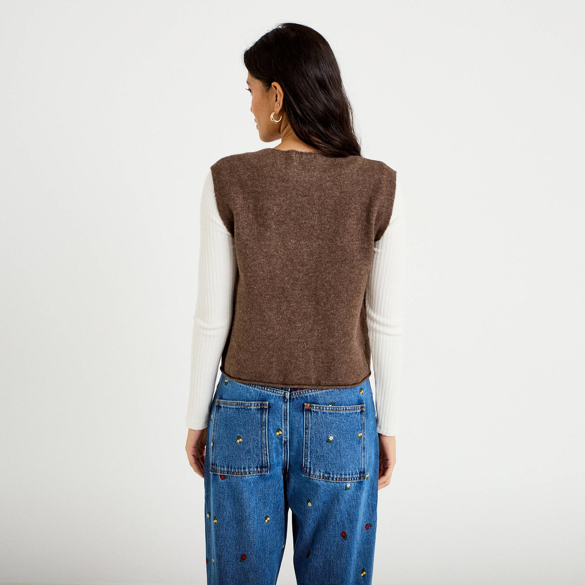 Sleeveless Cardigan in Dark Brown, view 2