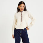 Crew Neck Long Sleeve Cardigan in Ecru, view 1