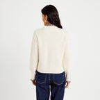 Crew Neck Long Sleeve Cardigan in Ecru, view 2
