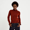 Fitted Stand Collar Long Sleeve Sweater in Cognac Brown, view 1