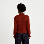 Fitted Stand Collar Long Sleeve Sweater in Cognac Brown, view 2
