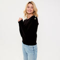 Fine Knit Crew Neck Long Sleeve Sweater in Black, view 1