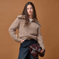 Long Sleeve Zip Neck Sweater in Beige, view 1