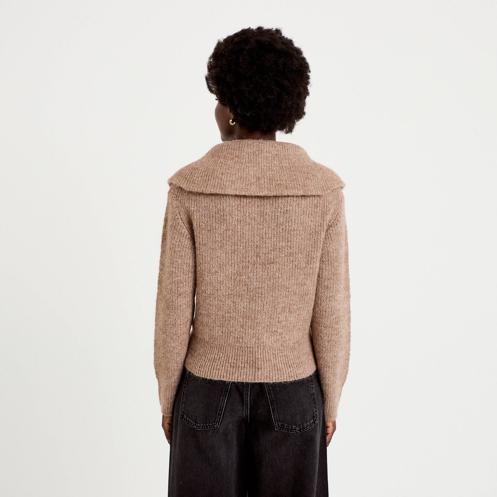 Long Sleeve Zip Neck Sweater in Beige, view 2
