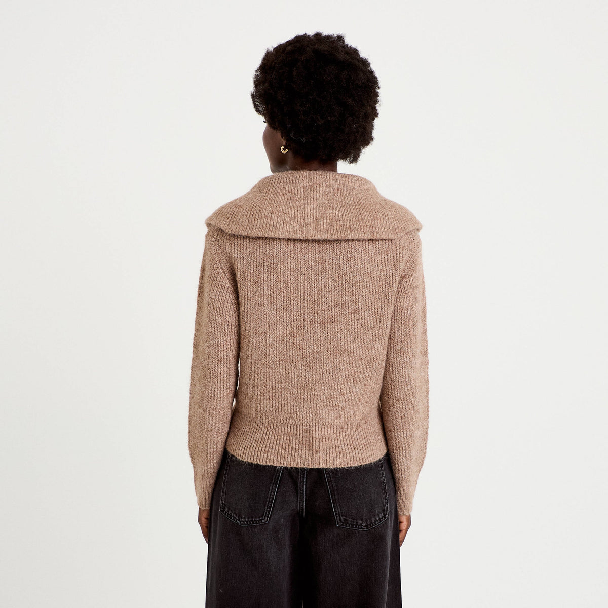Long Sleeve Zip Neck Sweater in Beige, view 2