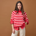 Relaxed Crew Neck Long Sleeve Sweater in Red, view 1