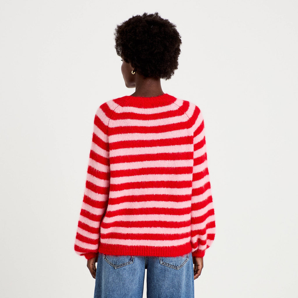 Relaxed Crew Neck Long Sleeve Sweater in Red, view 2