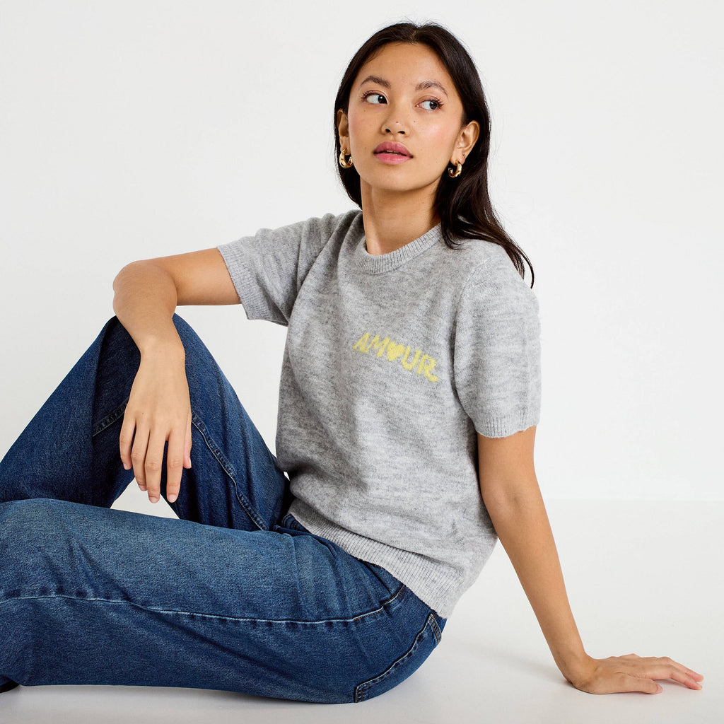 Relaxed Short Sleeve Sweater in Light Gray, view 1