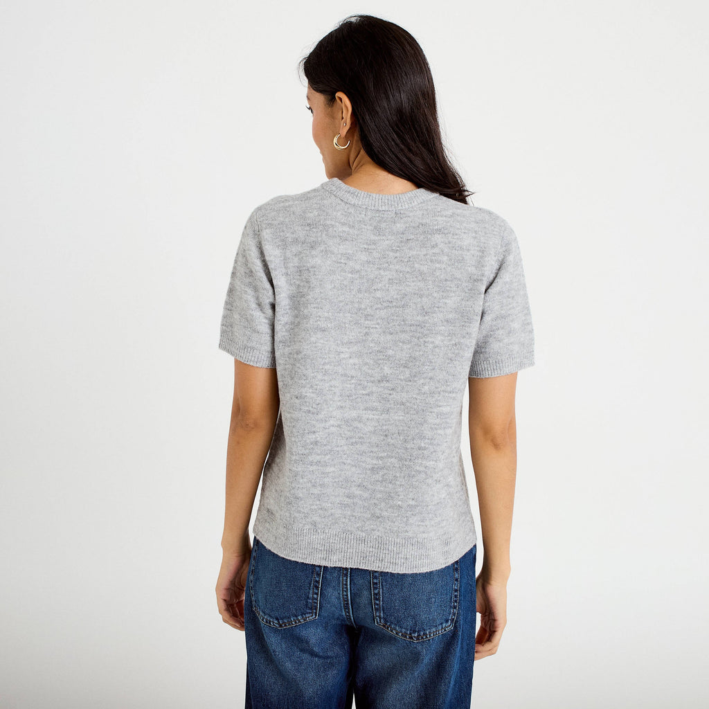 Relaxed Short Sleeve Sweater in Light Gray, view 2