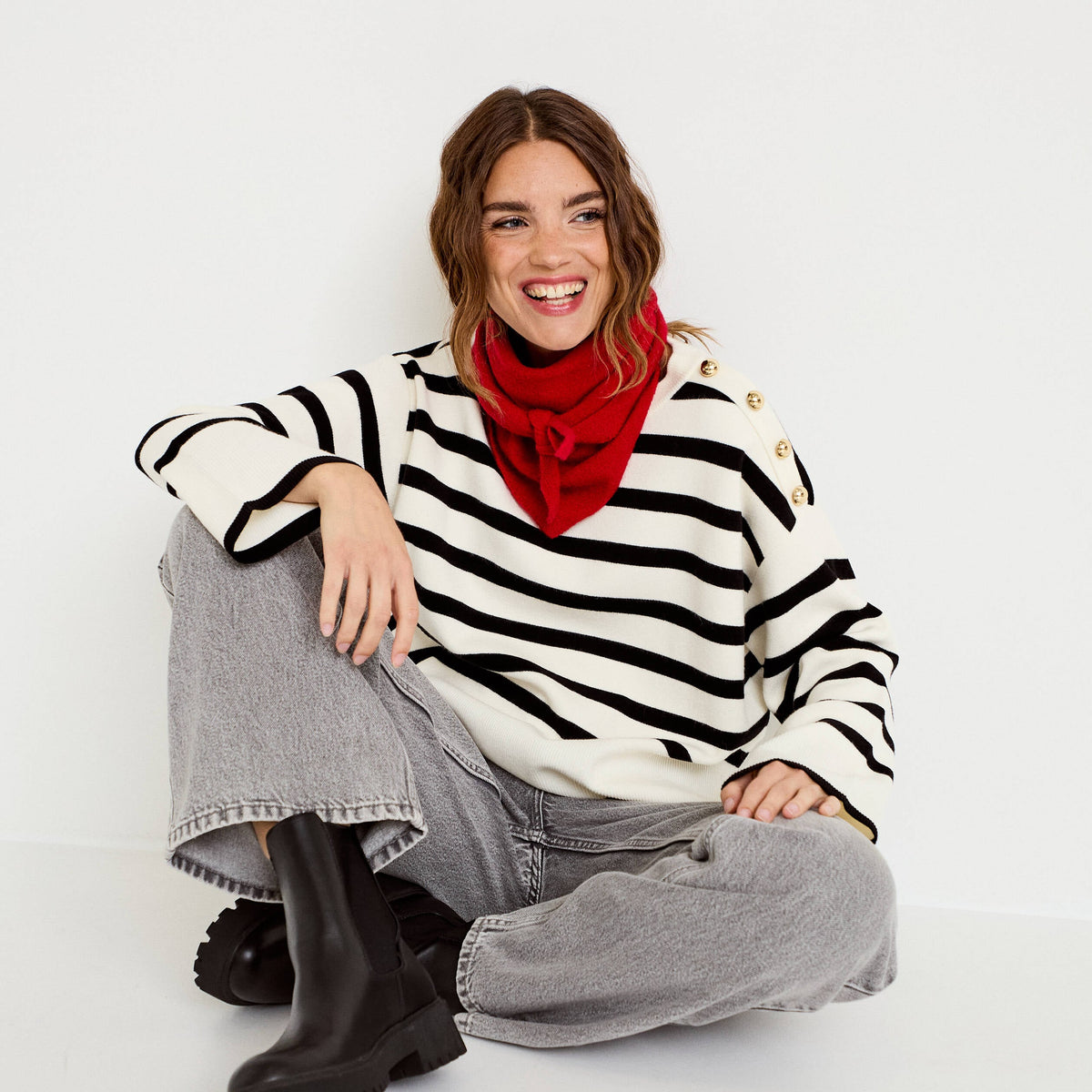 Relaxed Long Sleeve Sweater in Ecru, view 1