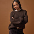 Relaxed Crew Neck Long Sleeve Sweater in Dark Brown, view 1