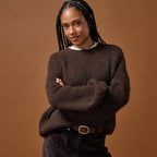 Relaxed Crew Neck Long Sleeve Sweater in Dark Brown, view 1