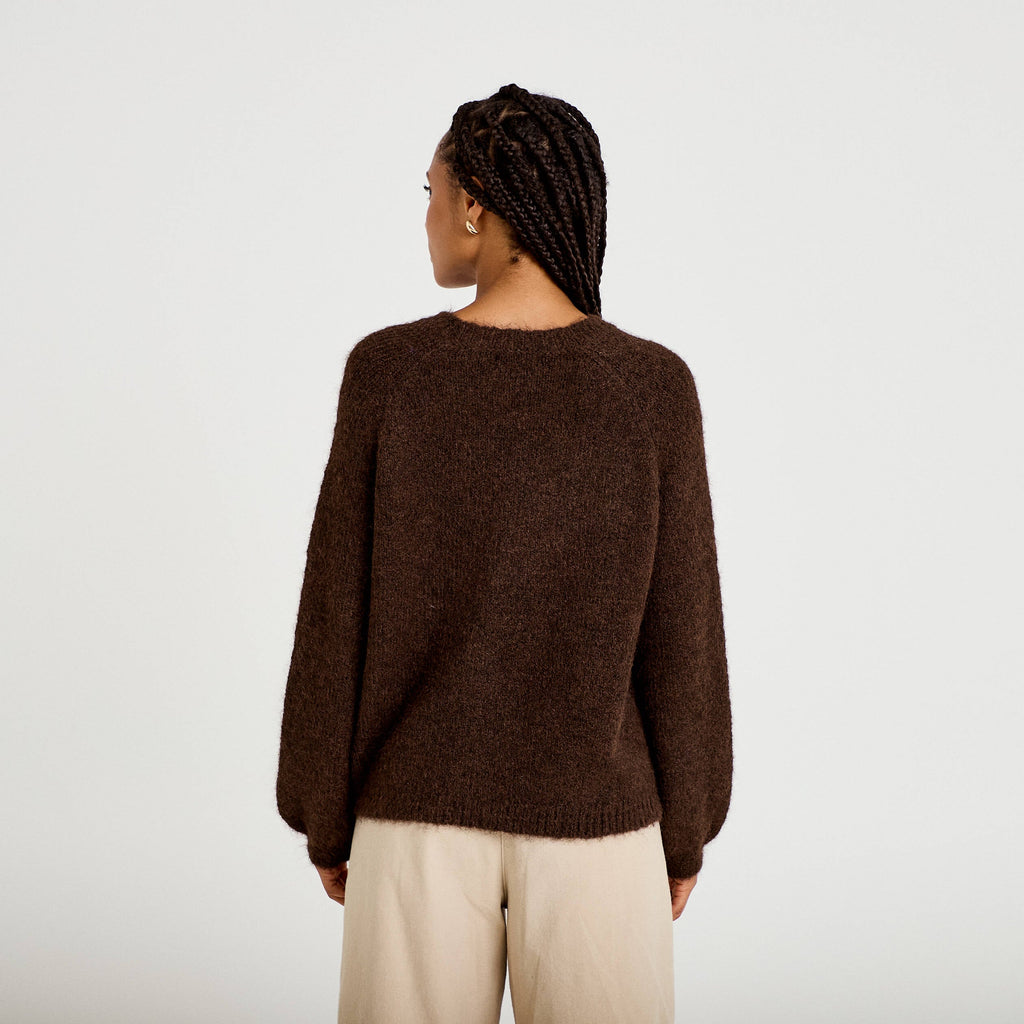 Relaxed Crew Neck Long Sleeve Sweater in Dark Brown, view 2