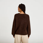 Relaxed Crew Neck Long Sleeve Sweater in Dark Brown, view 2