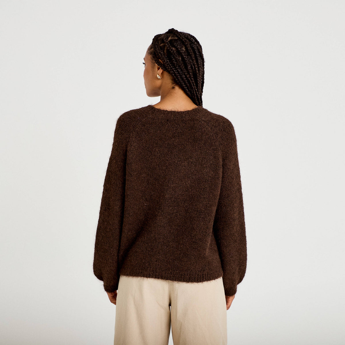 Relaxed Crew Neck Long Sleeve Sweater in Dark Brown, view 2
