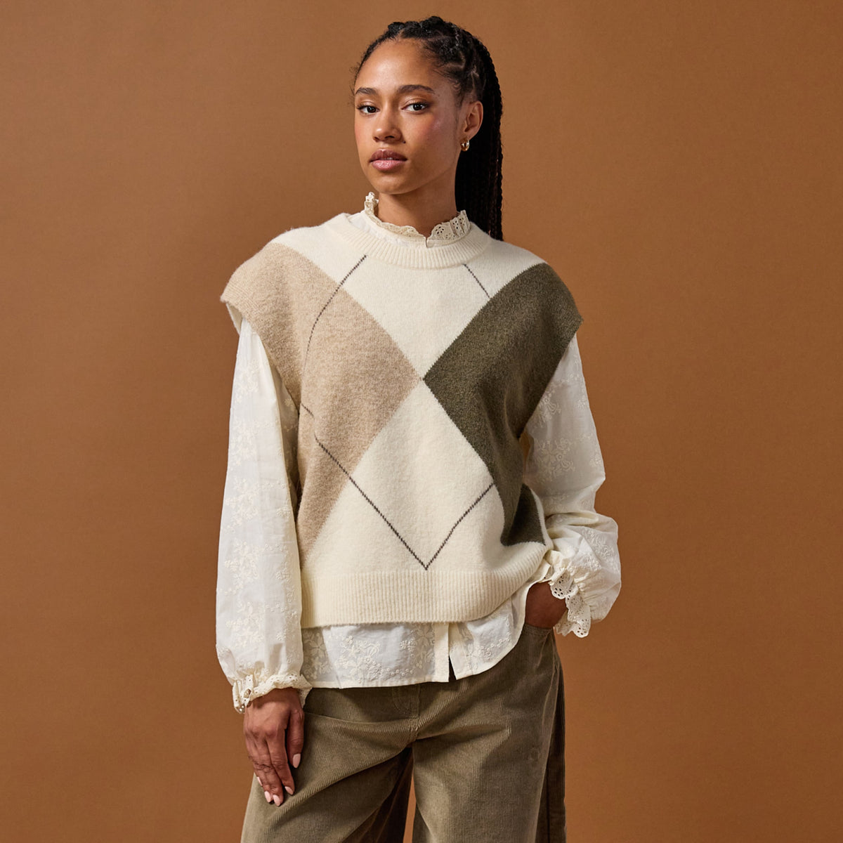 Sleeveless Sweater in Ecru, view 1