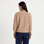 Crew Neck Long Sleeve Sweater in Beige, view 2
