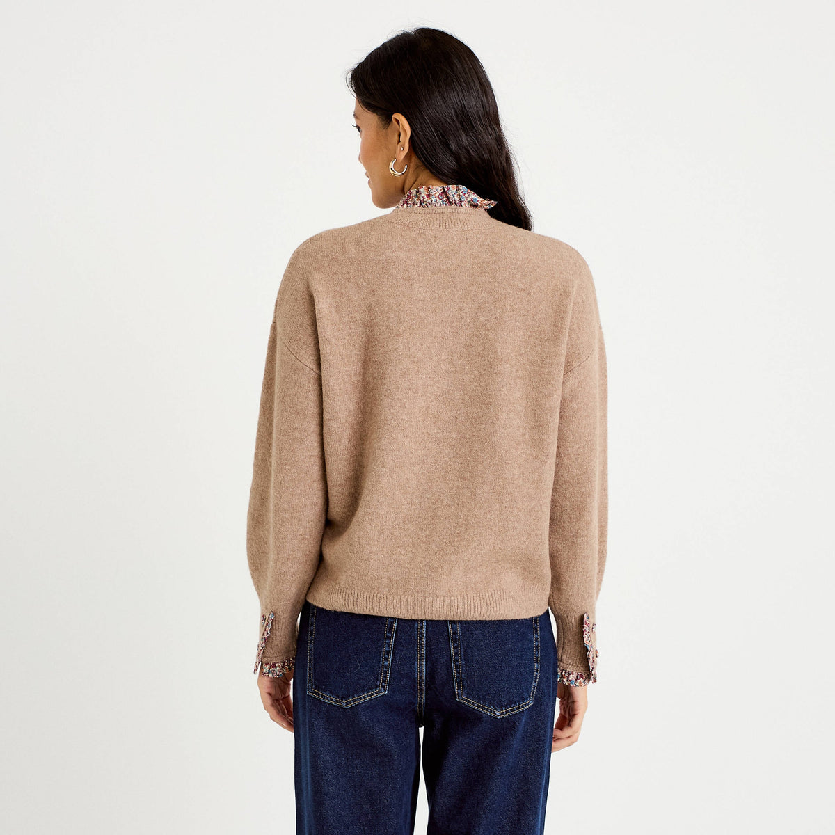 Crew Neck Long Sleeve Sweater in Beige, view 2