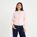 Embroidered V-Neck Long Sleeve Cardigan in Light Pink, view 1