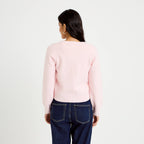 Embroidered V-Neck Long Sleeve Cardigan in Light Pink, view 2