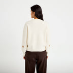 Oversized Embroidered Long Sleeve Sweater in Ecru, view 2