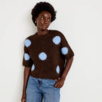 Crew Neck Short Sleeve Sweater in Dark Brown, view 1