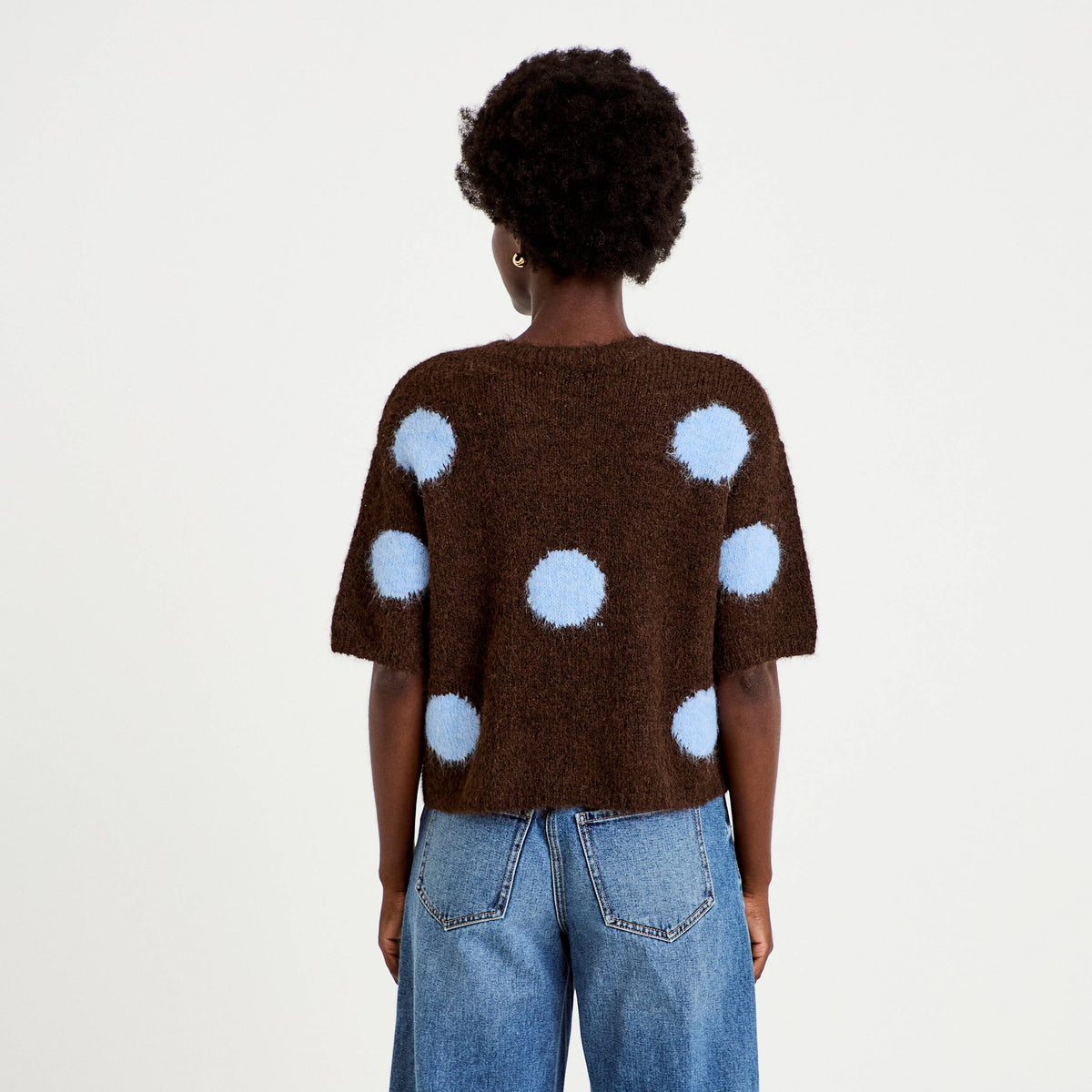 Crew Neck Short Sleeve Sweater in Dark Brown, view 2