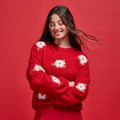 Relaxed Crew Neck Long Sleeve Sweater in Red, view 1