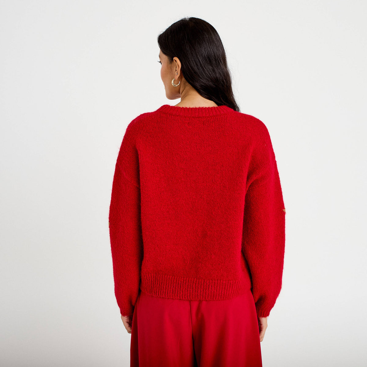 Relaxed Crew Neck Long Sleeve Sweater in Red, view 2