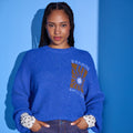 Relaxed Crew Neck Long Sleeve Sweater in Electric Blue, view 1