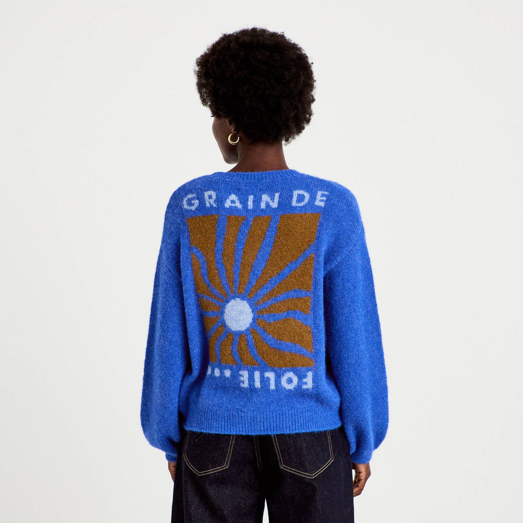 Relaxed Crew Neck Long Sleeve Sweater in Electric Blue, view 2