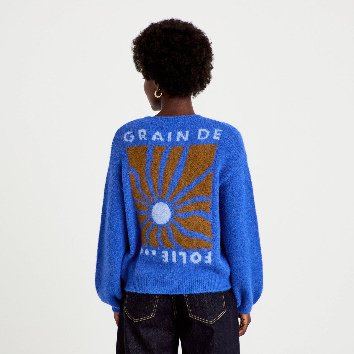 Relaxed Crew Neck Long Sleeve Sweater in Electric Blue, view 2