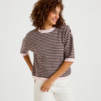 Relaxed Fluffy Short Sleeve Sweater in Light Pink, view 1
