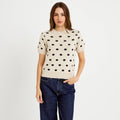 Fitted Crew Neck Short Sleeve Sweater in Ecru, view 1