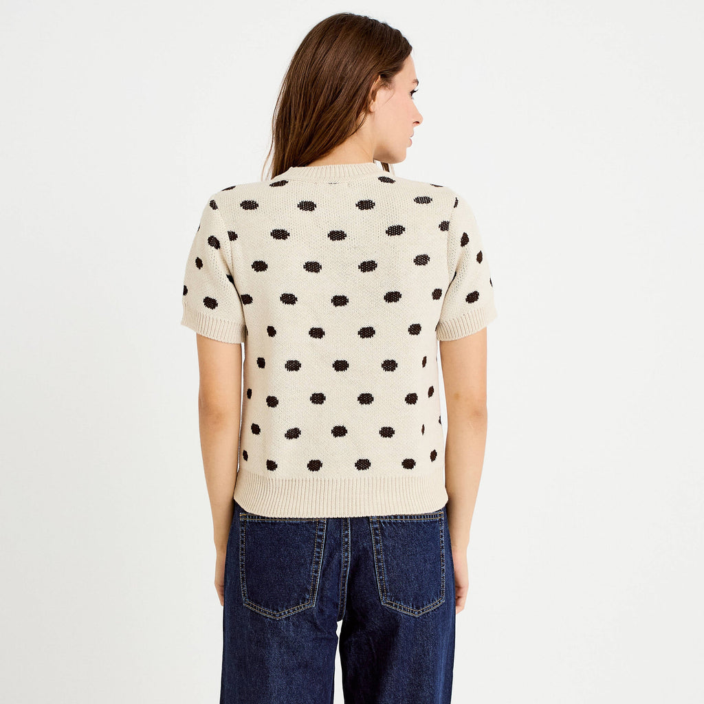 Fitted Crew Neck Short Sleeve Sweater in Ecru, view 2