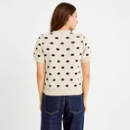 Fitted Crew Neck Short Sleeve Sweater in Ecru, view 2