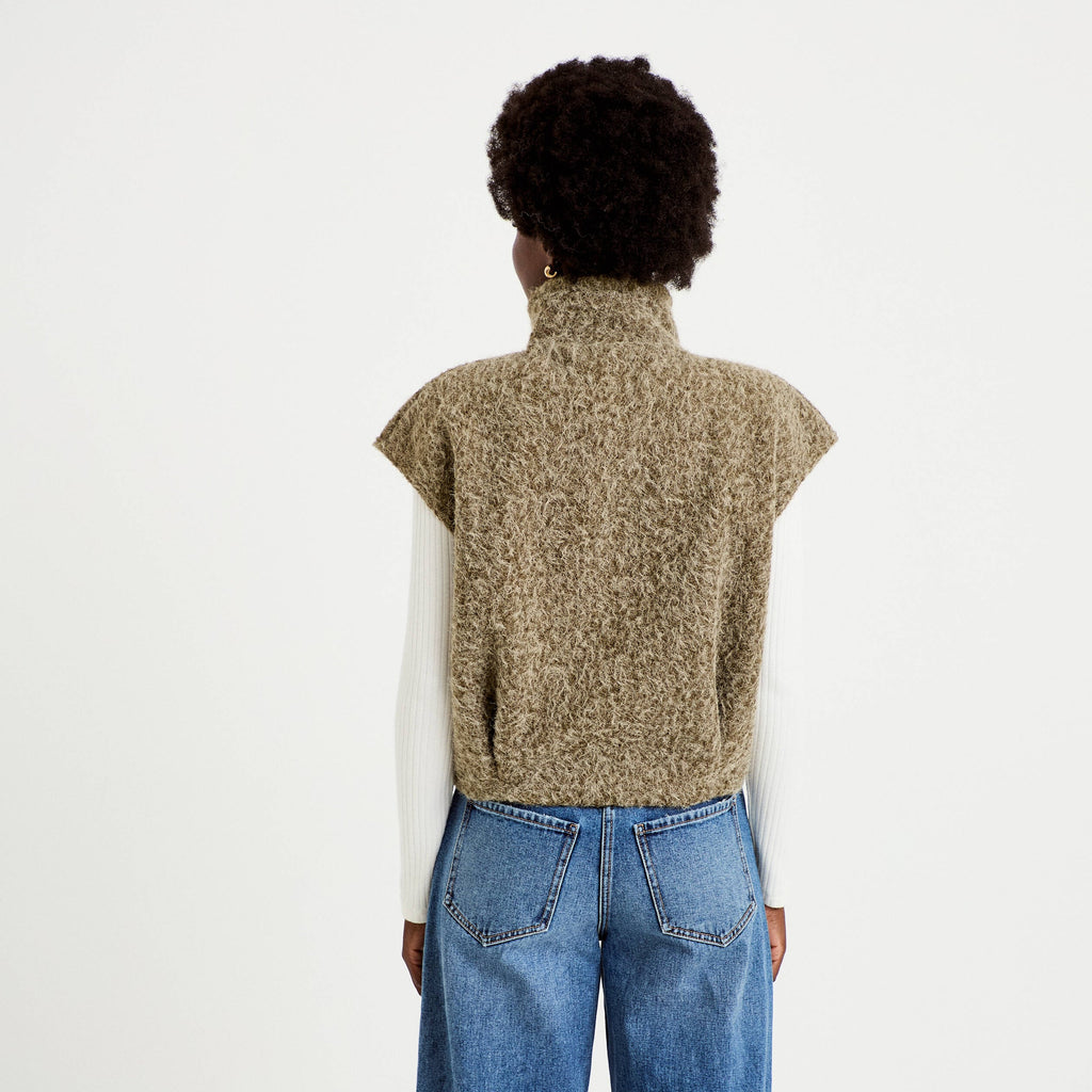 Sleeveless Stand Collar Jacket in Khaki Green, view 2
