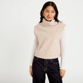 Straight Cut Sleeveless Stand Collar Sweater in Sand, view 1