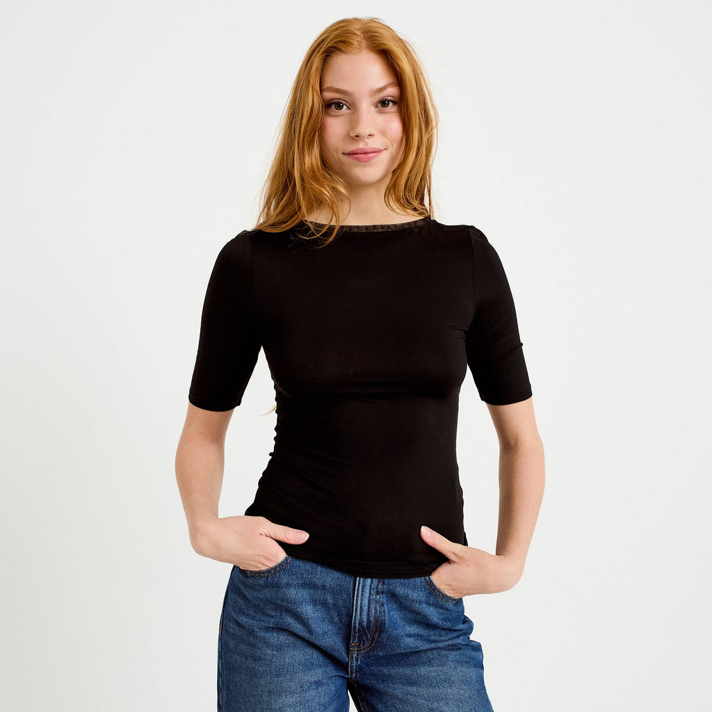 Fitted Short Sleeve T-Shirt in Black, view 1