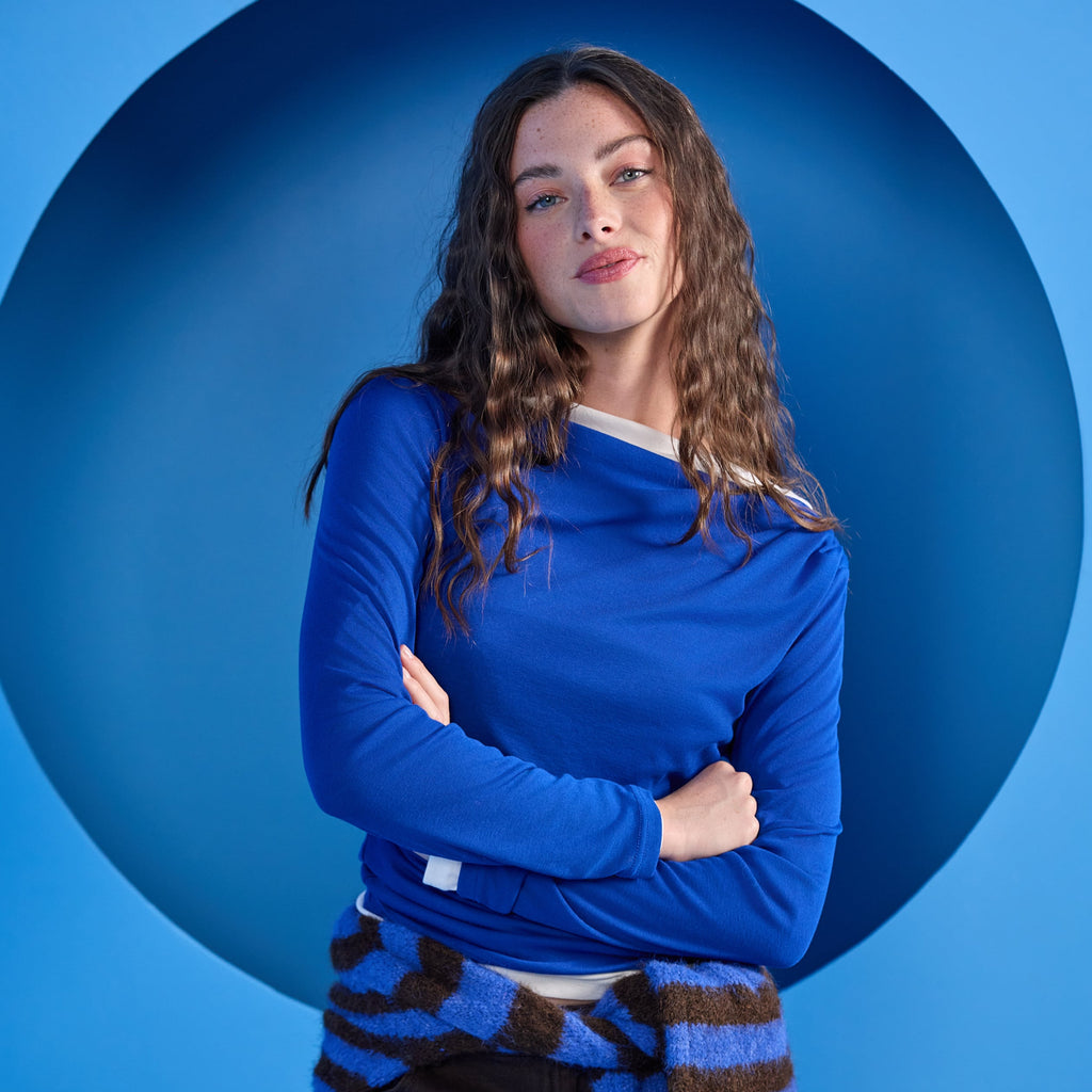 Cowl Neck Long Sleeve Top in Electric Blue, view 1