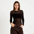 Fitted Boat Neck Long Sleeve Bodysuit in Black, view 1