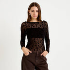 Fitted Boat Neck Long Sleeve Bodysuit in Black, view 1
