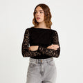Fitted Boat Neck Lace Bodysuit in Black, view 1