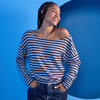 Boat Neck Long Sleeve Top in Blue, view 1