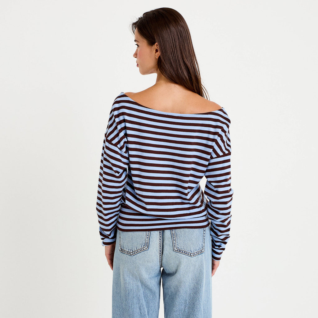 Boat Neck Long Sleeve Top in Blue, view 2
