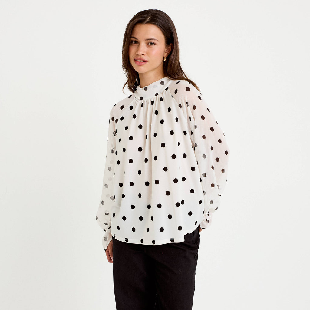 Straight Cut Long Sleeve Voile Blouse in White, view 1