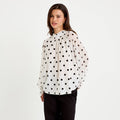 Straight Cut Long Sleeve Voile Blouse in White, view 1