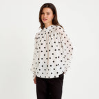 Straight Cut Long Sleeve Voile Blouse in White, view 1